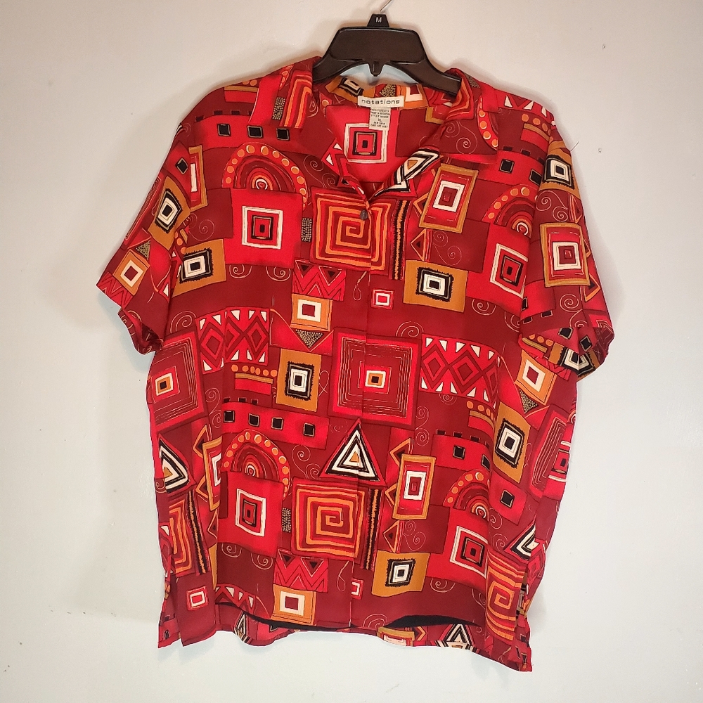 Notations Vintage Tribal Print Women Collar Shirt XL